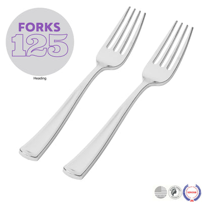 Perfect Settings Silver Disposable Plastic Forks - 125 Count