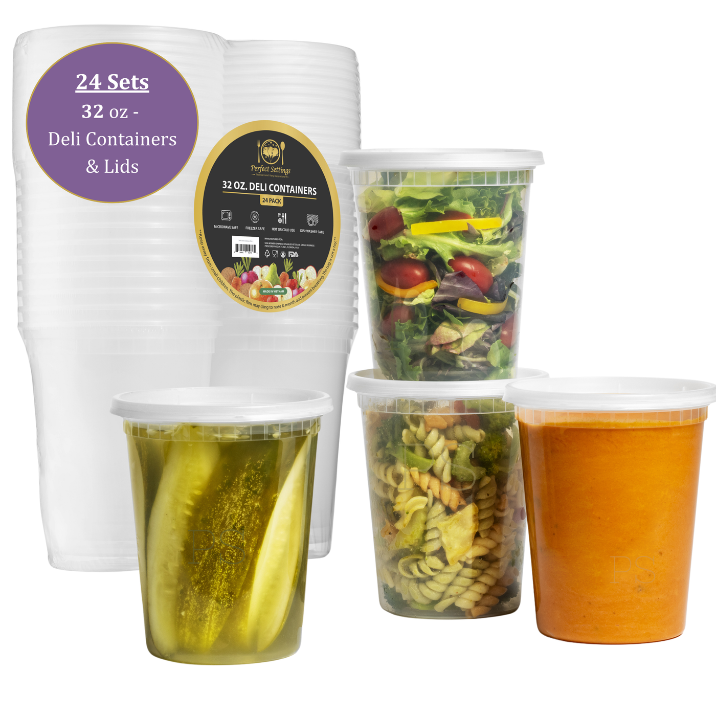 Perfect Settings Deli Containers with Lids 32 oz | Quart Containers [Set of 24] Freezer Safe Microwave Safe Food Storage, Plastic Soup Containers