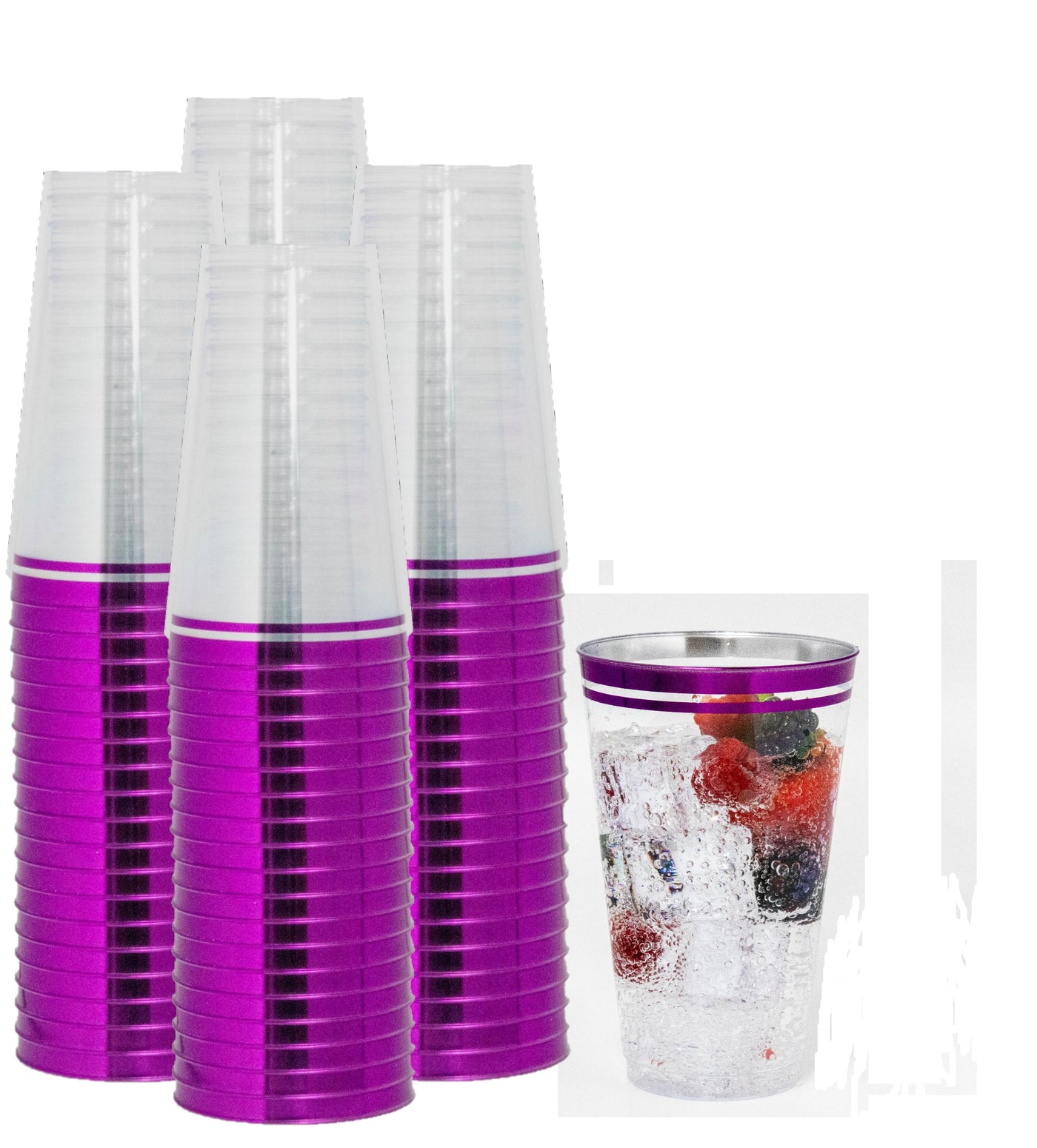 100 Pk 16 oz Clear Plastic Cups, Aqua Blue Rimmed Disposable Cups