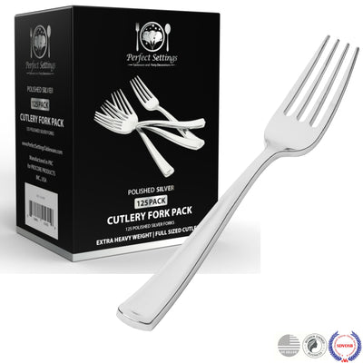 Perfect Settings Silver Disposable Plastic Forks - 125 Count