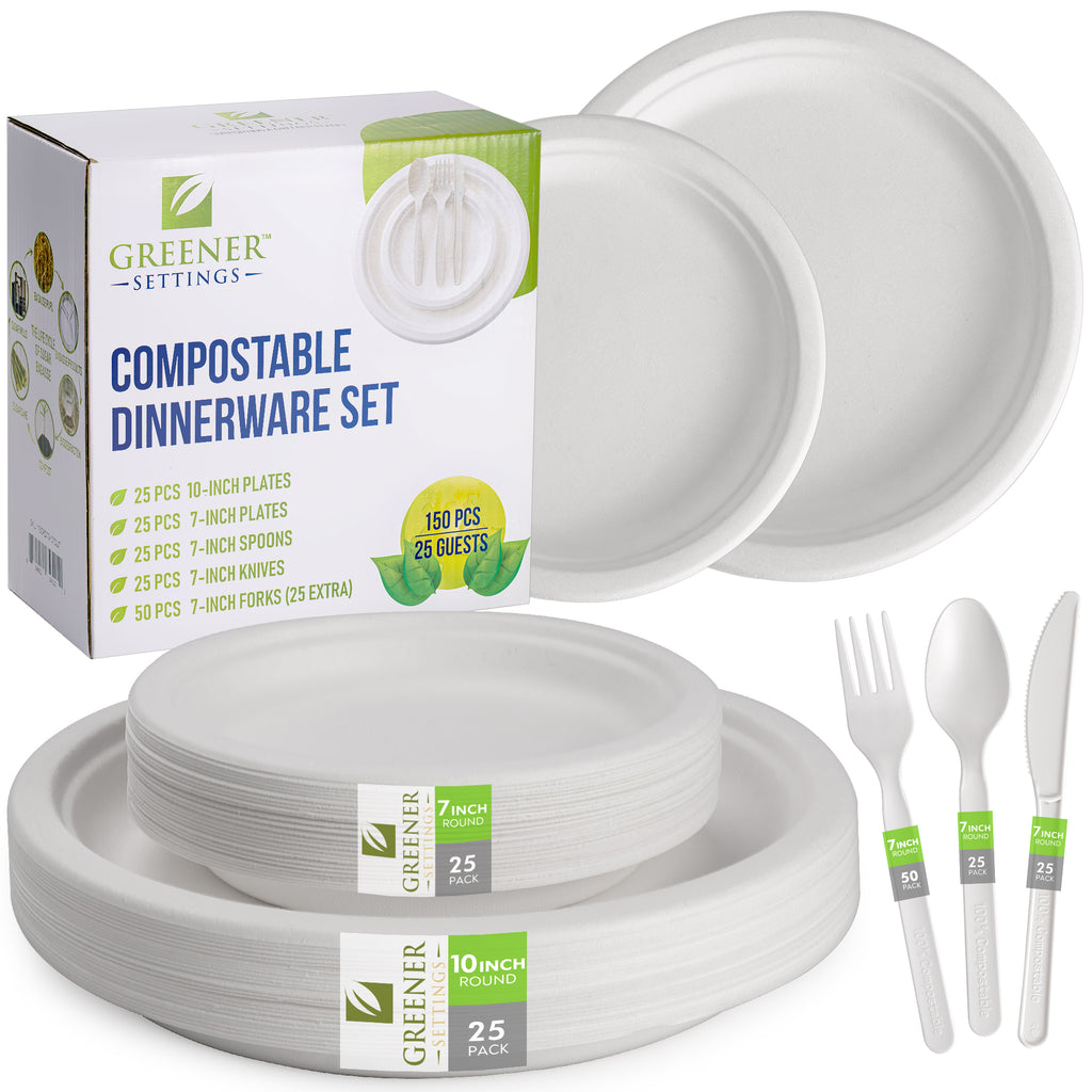 GREENER SETTINGS 7 in. Unbleached Compostable Disposable Paper Plates  [150-Pack] 150WH7PLT - The Home Depot