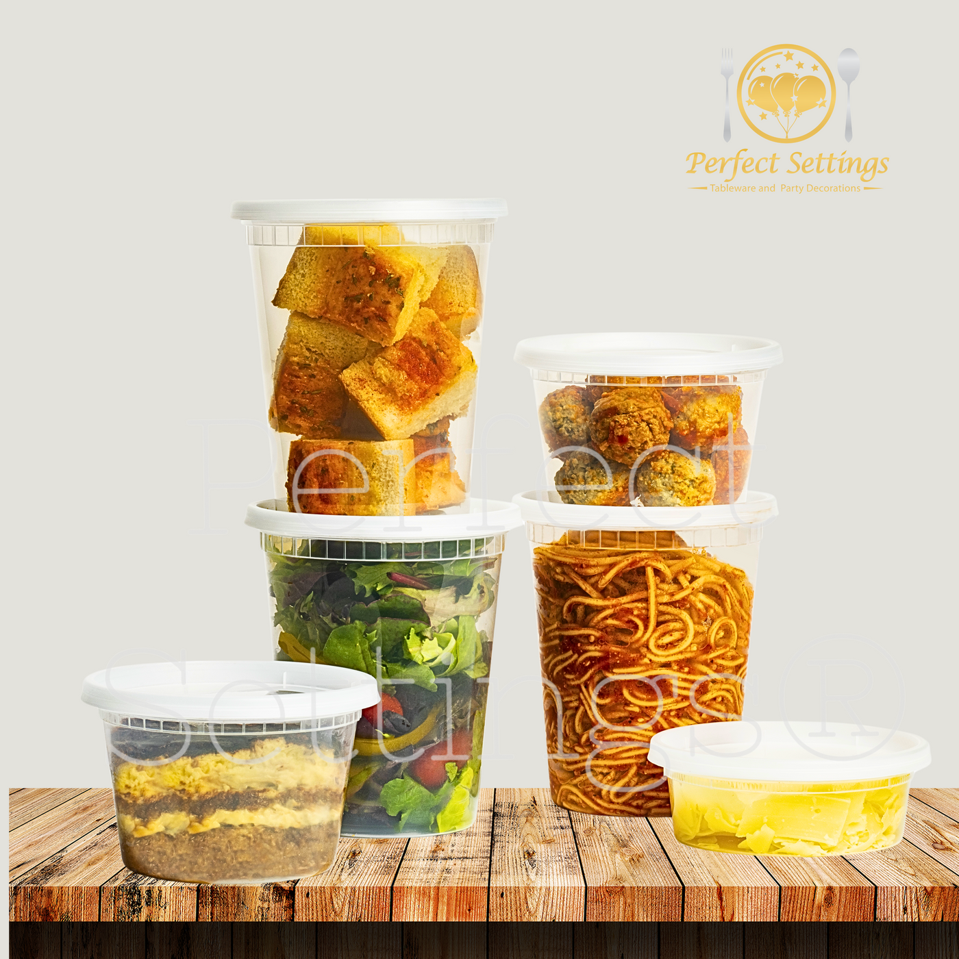 Perfect Settings Plastic Deli Containers with Lids [44 Sets] Variety Pk 8oz, 16oz & 32oz | Leakproof, Freezer Safe Soup & Food Storage | Microwavable Food Containers with Lids