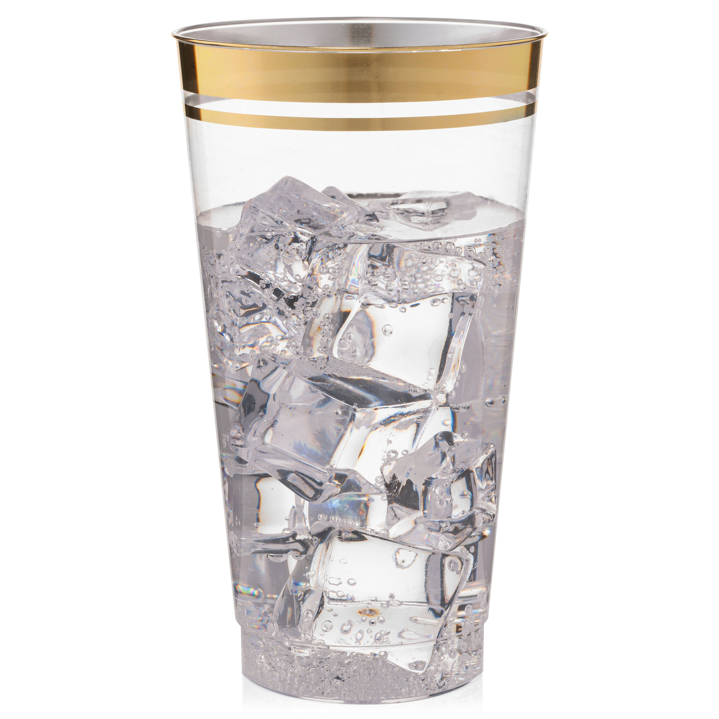 10 oz Clear Plastic Cups Old Fashioned Tumblers Gold Rimmed Fancy  Disposable Wedding Cups for Elegant Party 16ct.